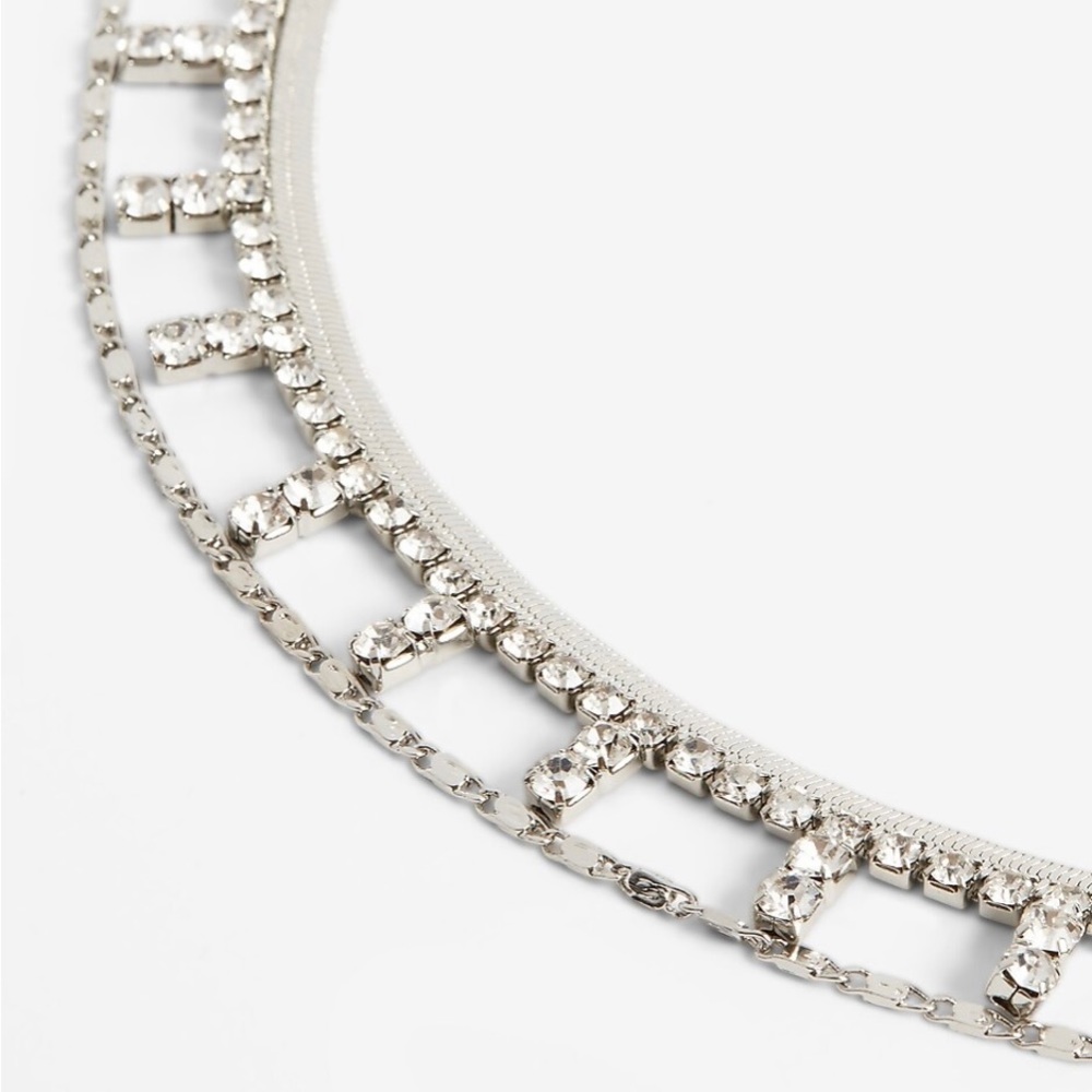 Express 3 Row Rhinestone Layered Necklace - Picture 2 of 3